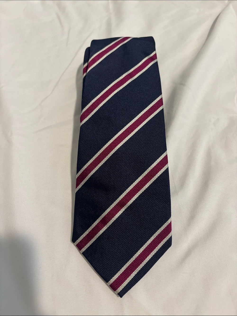 Navy Striped Men's Tie with Burgundy and White Accent